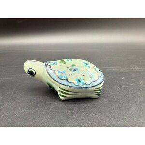 Vintage Tonala Mexico Turtle Figurine Signed MG‎ Hand-Painted Folk Art Ceramic